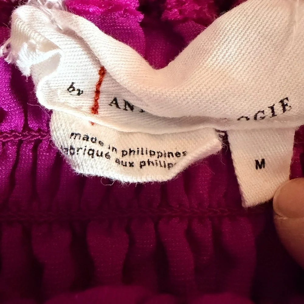 Anthropologie Magenta Pink Rose Smocked Velvet Puff Sleeve Peasant Blouse, M